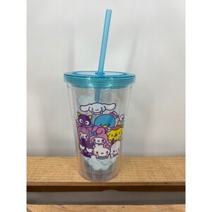 Sanrio Hello Kitty and Friends Clear Plastic Tumbler Blue Lid and Straw